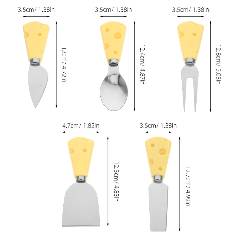 6 Pcs Cheese Set Cheese Spreader Knive Mini Spoon Mini Fork Stainless Steel Mini Butter Set With Cheese Shaped Handle For Charcuterie Boards - Image 3