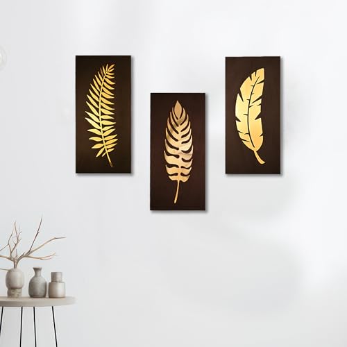 Rousrie Premium Wall Hanging With Golden Effect | Wooden Hanging For Living Room Decoration | Modern Art Home Decor Hangings (Set of 3) (Gold) - Image 4
