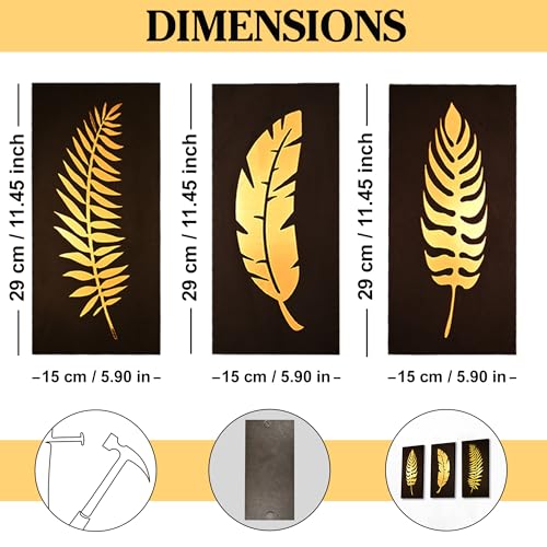 Rousrie Premium Wall Hanging With Golden Effect | Wooden Hanging For Living Room Decoration | Modern Art Home Decor Hangings (Set of 3) (Gold) - Image 5