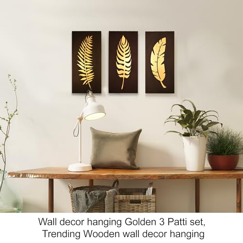 Rousrie Premium Wall Hanging With Golden Effect | Wooden Hanging For Living Room Decoration | Modern Art Home Decor Hangings (Set of 3) (Gold) - Image 2