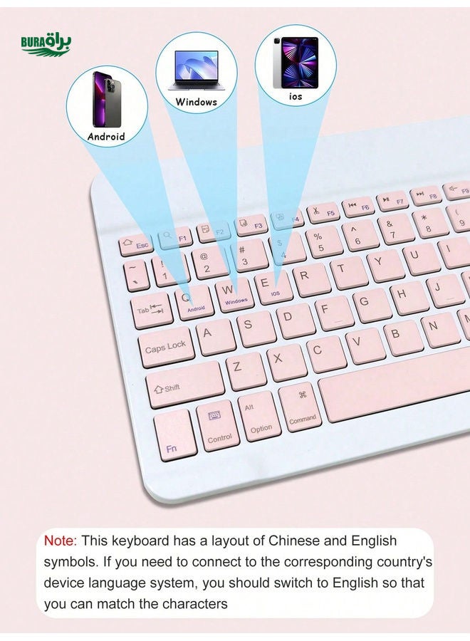 Suitable For Laptops And Tablets, Lightweight Solid Color 10-Inch Combo With Rechargeable Bluetooth Keyboard, Wireless Matte Mouse, Compatible With Three Systems