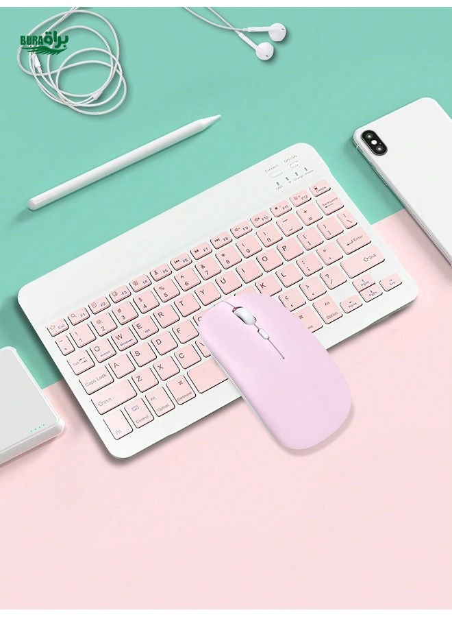 Suitable For Laptops And Tablets, Lightweight Solid Color 10-Inch Combo With Rechargeable Bluetooth Keyboard, Wireless Matte Mouse, Compatible With Three Systems