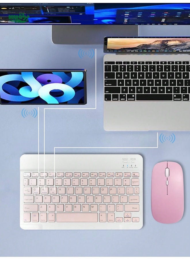 Suitable For Laptops And Tablets, Lightweight Solid Color 10-Inch Combo With Rechargeable Bluetooth Keyboard, Wireless Matte Mouse, Compatible With Three Systems