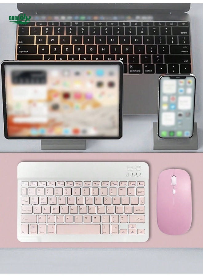 Suitable For Laptops And Tablets, Lightweight Solid Color 10-Inch Combo With Rechargeable Bluetooth Keyboard, Wireless Matte Mouse, Compatible With Three Systems