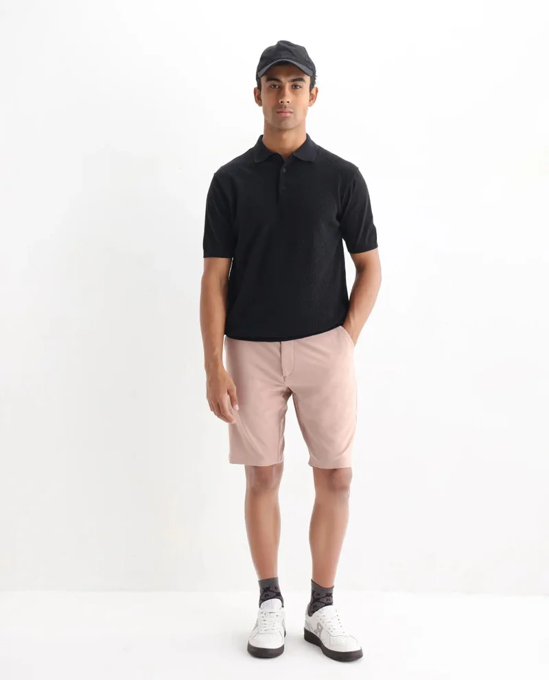 Rare Rabbit Men's Cable Knit Regular Fit Solid Polo