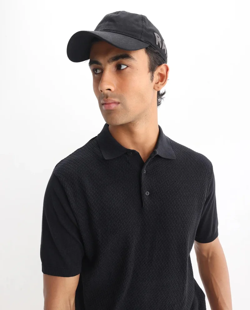 Rare Rabbit Men's Cable Knit Regular Fit Solid Polo