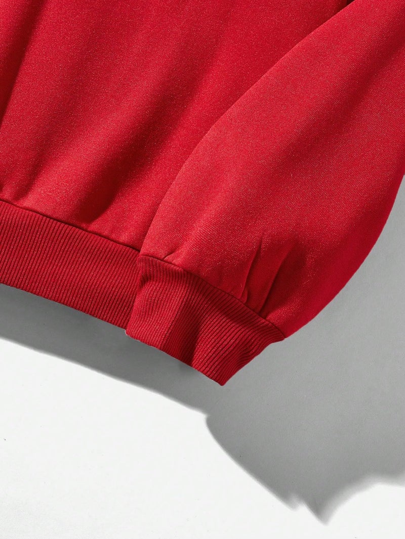 SXV STYLE SXV Casual Minimalist Heart Print Couple Red Hoodie, Loose Fit Thick Valentine Day Sweatshirt for Women, Valentine's Day (in, Alpha, 2XL, Regular, Red-boy) - Image 5