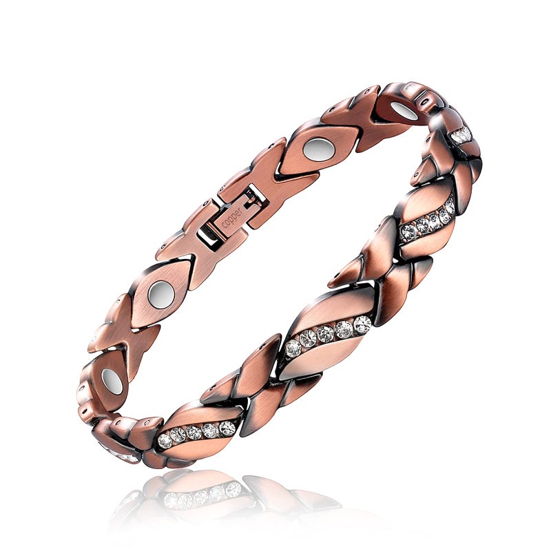 Reaowazo Copper Bracelet for Women Pure Copper Crystal Bracelets Link Chain Charm Christmas Jewelry Gift 3500 Gauss with Adjust Tool - Image 1
