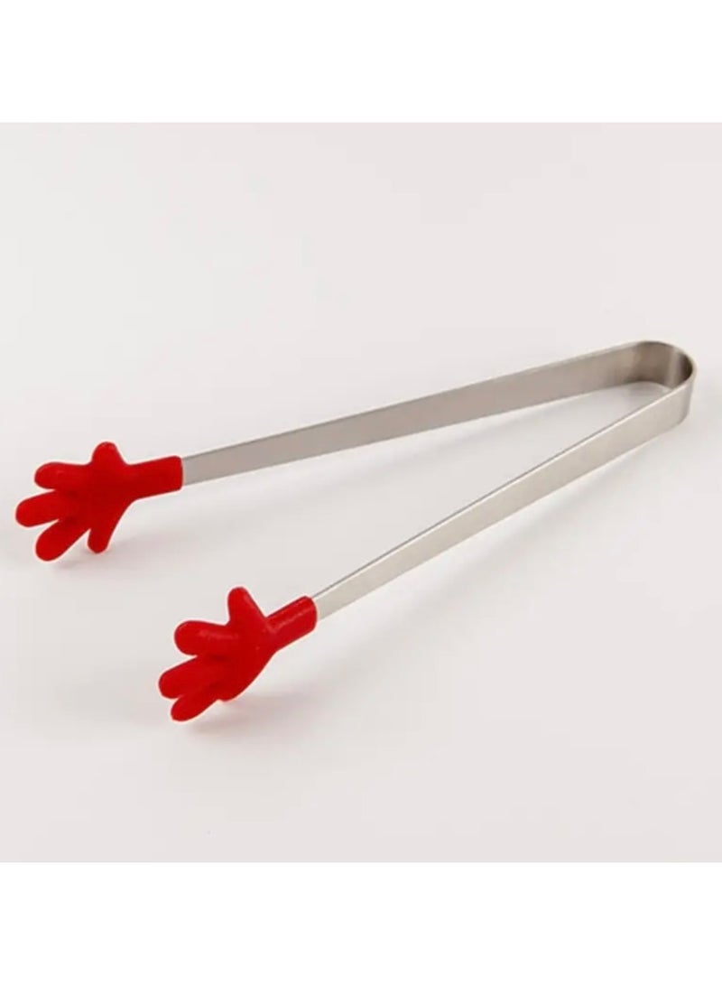 Just Quality 3pcs Non-Slip Stainless Steel Food Clip Cute Palm Gloves Silicone Ice Cube Tongs Heat Resistant Food Tongs Kitchen Tools for restaurants/cafe - Image 4