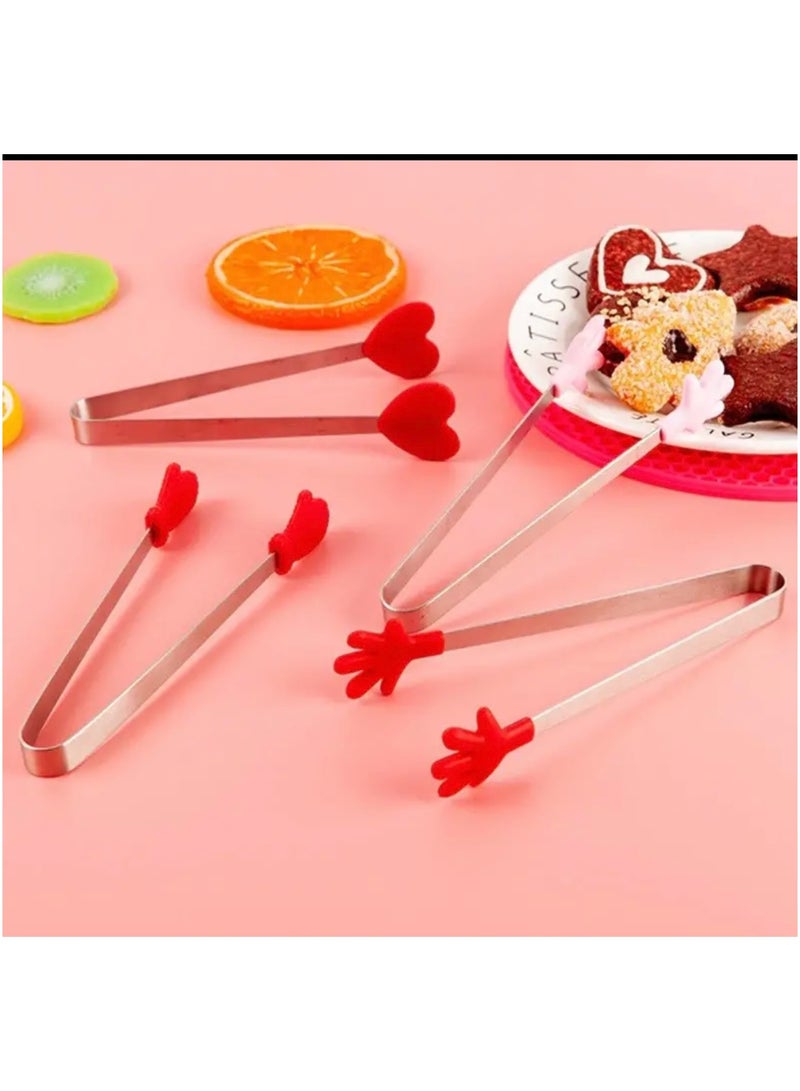 Just Quality 3pcs Non-Slip Stainless Steel Food Clip Cute Palm Gloves Silicone Ice Cube Tongs Heat Resistant Food Tongs Kitchen Tools for restaurants/cafe - Image 1
