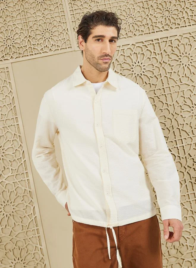 ستايلي Oversized Textured Shirt with Adjustable Drawcord Hem
