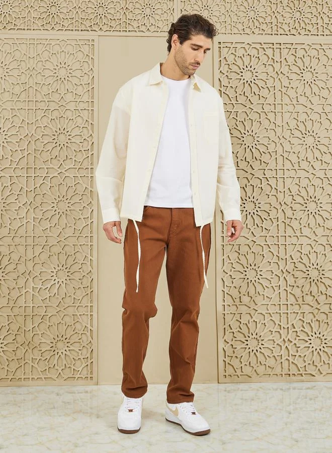 ستايلي Oversized Textured Shirt with Adjustable Drawcord Hem