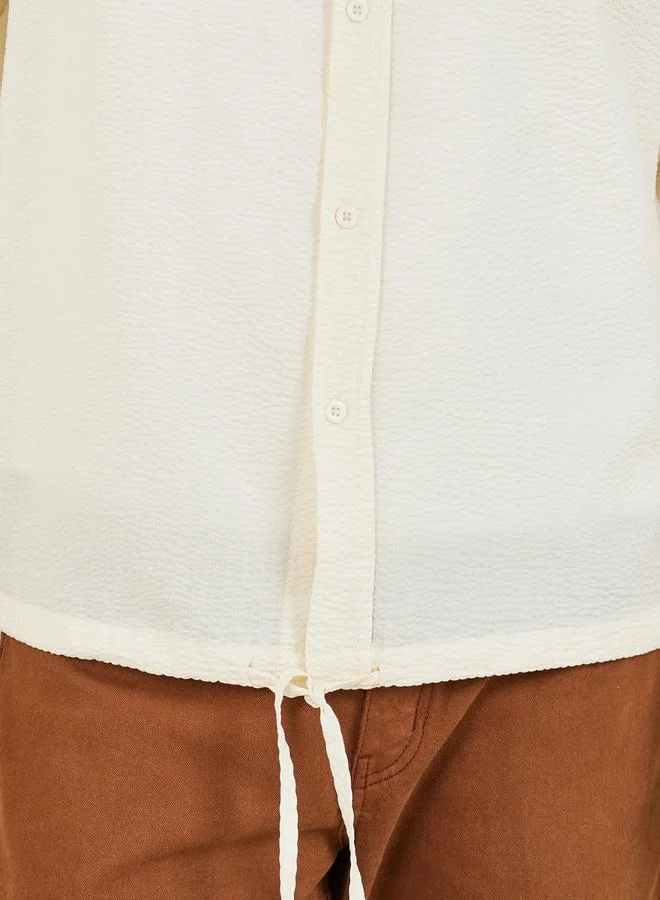 ستايلي Oversized Textured Shirt with Adjustable Drawcord Hem