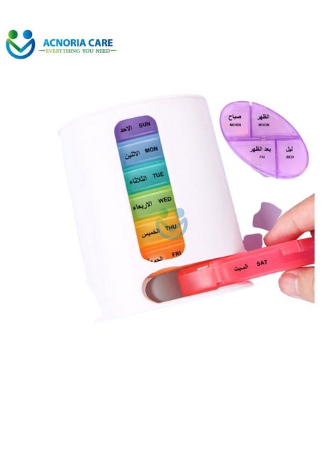 7 Days 4 Times A Day Weekly Pill Organizer Box Food Grade Plastic Travel Pill Box - Size 10*12.15*6.2 cm-- Acnoria Care