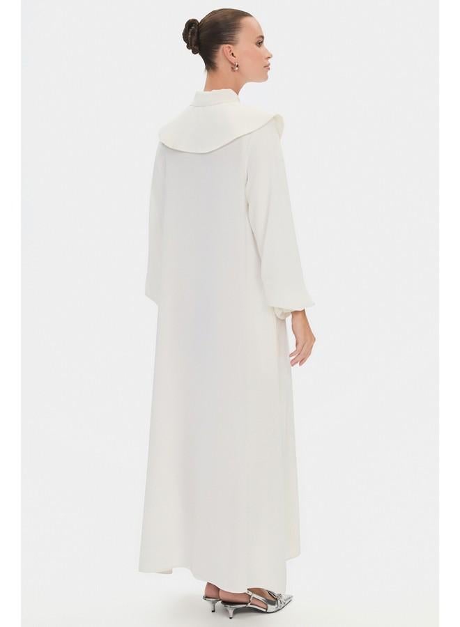 جون فستان ماكسي نسائي بياقة دمية وأكمام بالون وربطة خصر تفصيلية - لون إكرو - Image 4