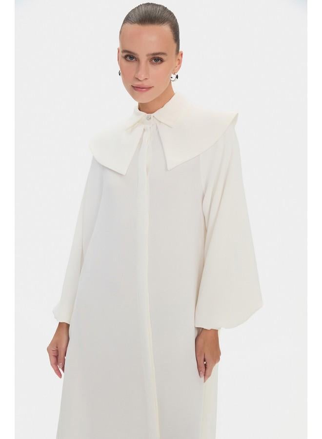 جون فستان ماكسي نسائي بياقة دمية وأكمام بالون وربطة خصر تفصيلية - لون إكرو - Image 3