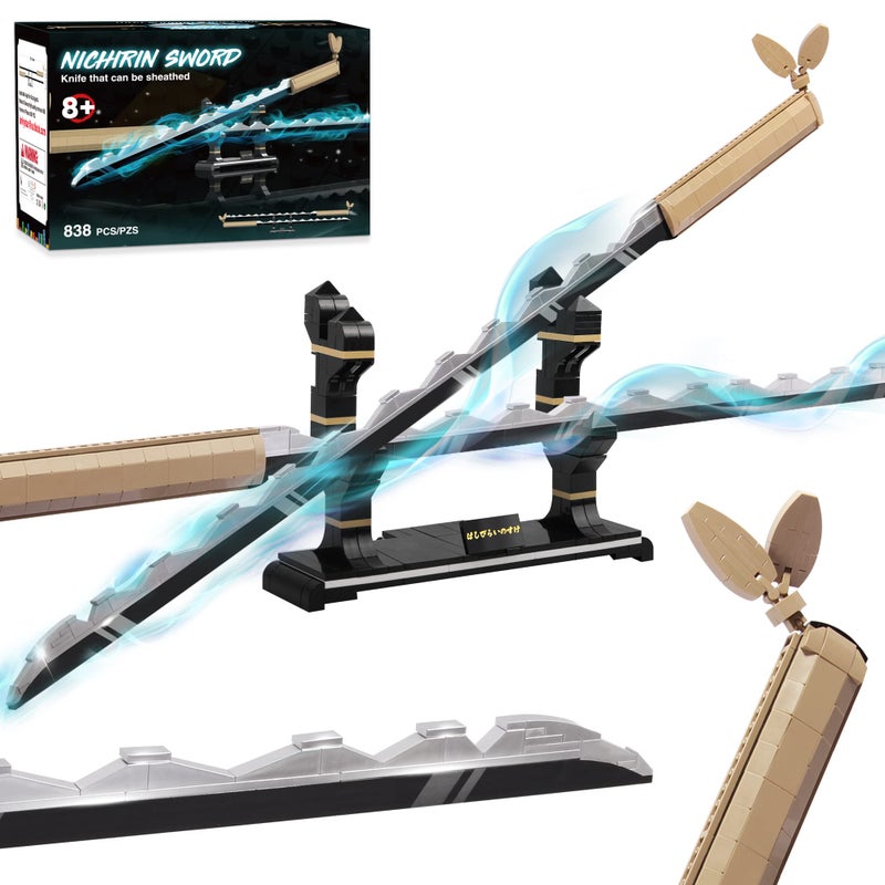 Jorumo Swords Building Set, 40in Hashibira Inosuke Dual-Sword Building Block with Stand, Anime Sword Building Toy Katana Kids Toys for Boys Age 8-12, 838 Pcs - Image 1