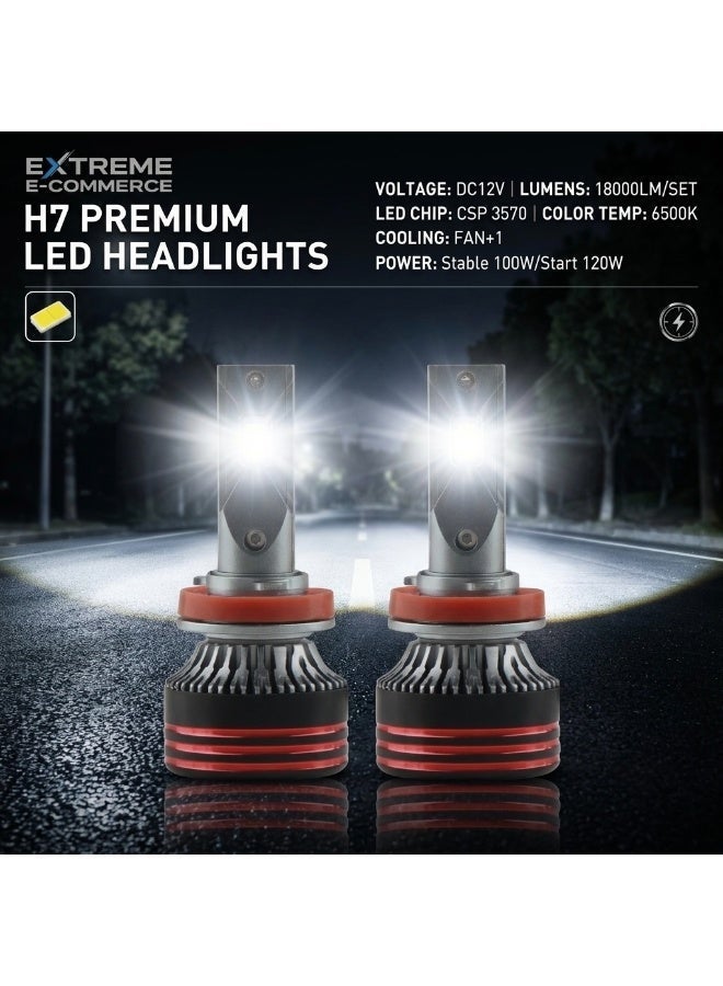 Extreme E Commerce H7 LED Headlight Bulbs, 18000LM, 6500K Cool White, 120W High Power, Fan-Cooled Conversion Kit (H7) - Image 4