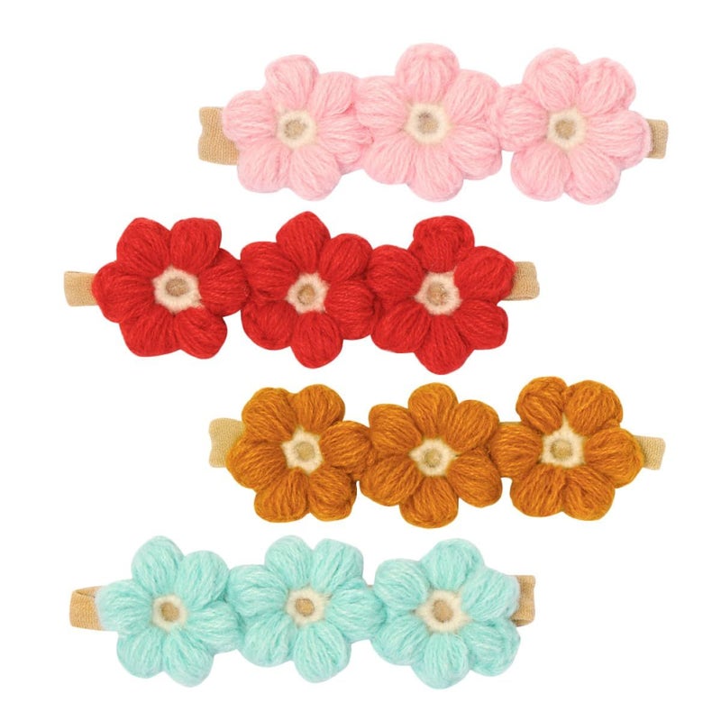 4 Pcs Soft Knitted Floral Headbands For Newborns And Infants Non Slip Elastic Hair Accessories - Image 2