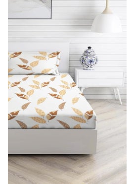 IVAZA IVAZA Glace Cotton Single Bedsheet with 1 Pillow Covers Soft Thread Count 144 Brushed Glace Cotton Long Lasting Wrinkle Free Baige Leaf  - Image 2