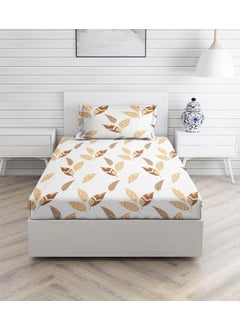 IVAZA IVAZA Glace Cotton Single Bedsheet with 1 Pillow Covers Soft Thread Count 144 Brushed Glace Cotton Long Lasting Wrinkle Free Baige Leaf  - Image 1