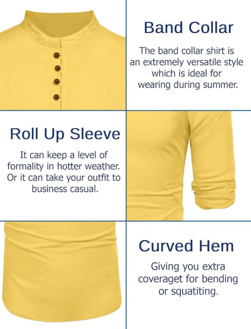 Macsivo Men's Stylish Mandarin Collar Kurta | Casual Ethnic Fusion Shirt for Daily, Party & Travel | Full Sleeves | Cotton Blend Comfort Fit Short Kurta Yellow - Image 4