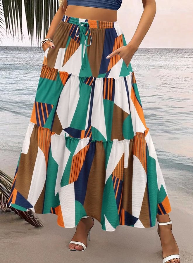 zeagoo Womens Casual Maxi Skirts for Women 2025 High Waist Boho Skirts Floral Printed Long Flowy Skirt with Pockets, Multicolor, S - Image 3