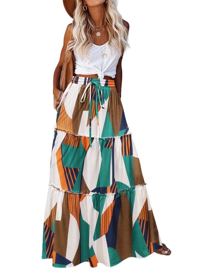 zeagoo Womens Casual Maxi Skirts for Women 2025 High Waist Boho Skirts Floral Printed Long Flowy Skirt with Pockets, Multicolor, S - Image 1