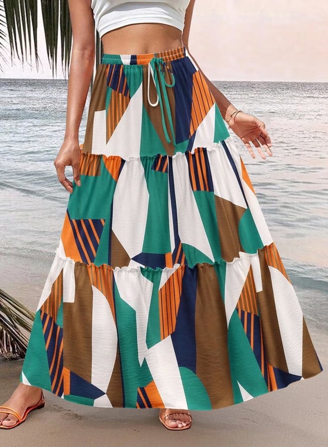 zeagoo Womens Casual Maxi Skirts for Women 2025 High Waist Boho Skirts Floral Printed Long Flowy Skirt with Pockets, Multicolor, S - Image 2
