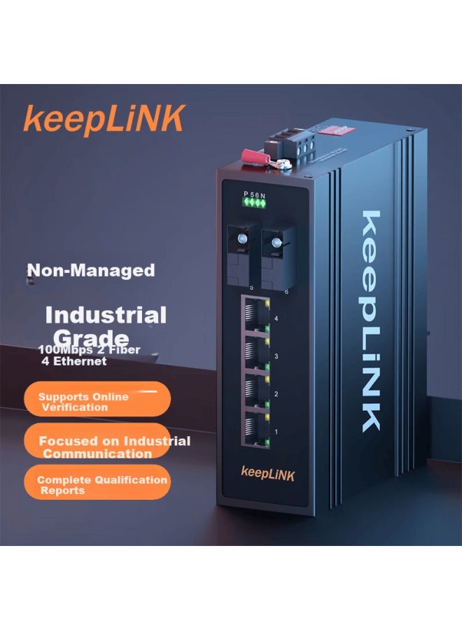 Keeplink Kp-9000 Industrial Switch, 100mbps, 2 Optical Ports, 4 Electrical Ports, Single-mode Single-fiber Sc Interface, Optical-electrical Converter, Rail-mounted, Per Unit - Image 1