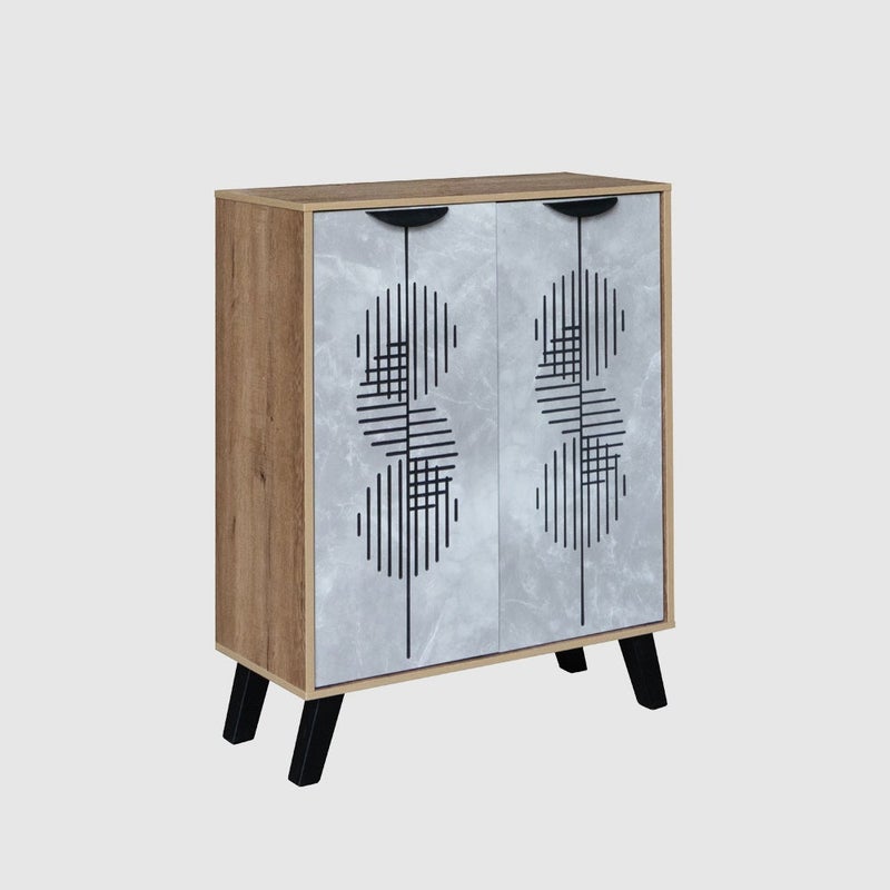 بيتي جزامة احذية خشب ماليزي 4 مستويات للتخزين 2 باب - رمادي وخشبي - Image 5