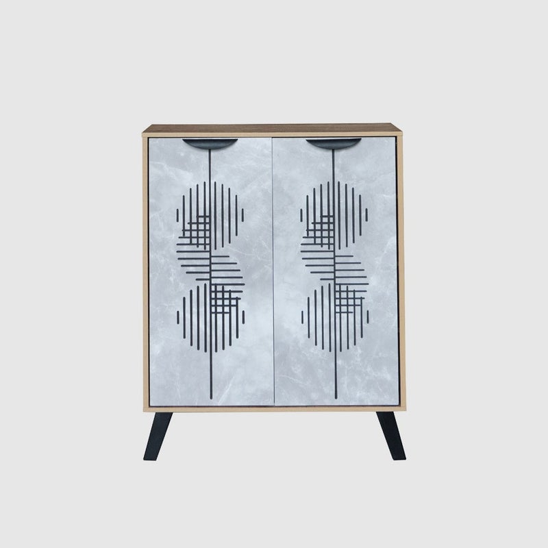 بيتي جزامة احذية خشب ماليزي 4 مستويات للتخزين 2 باب - رمادي وخشبي - Image 2