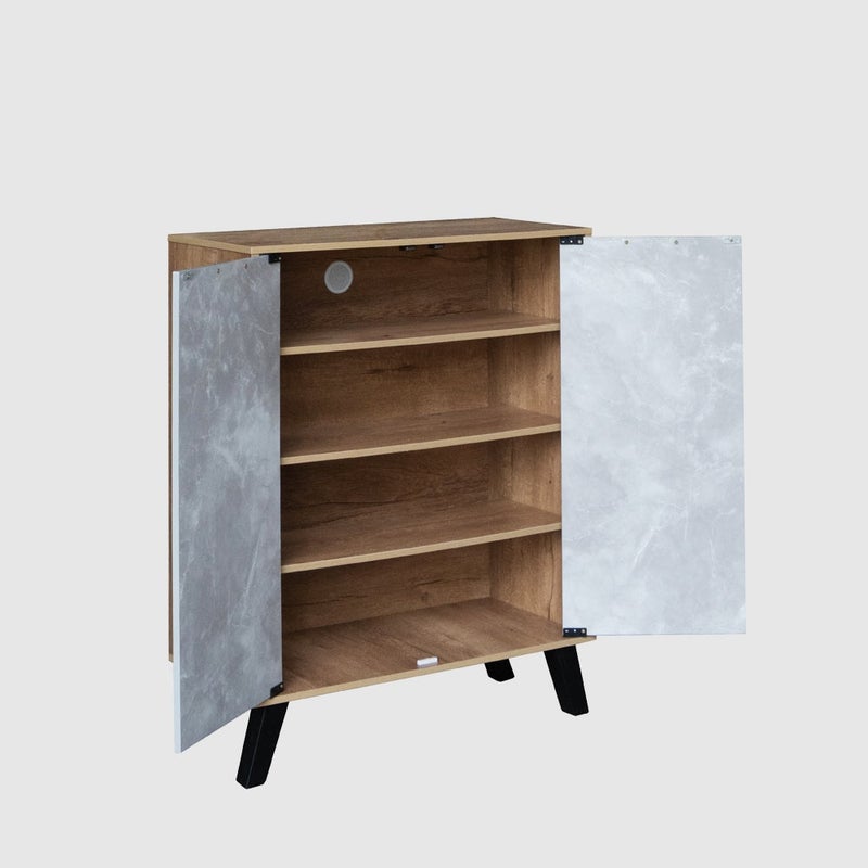 بيتي جزامة احذية خشب ماليزي 4 مستويات للتخزين 2 باب - رمادي وخشبي - Image 4