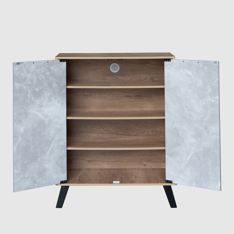 بيتي جزامة احذية خشب ماليزي 4 مستويات للتخزين 2 باب - رمادي وخشبي - Image 3