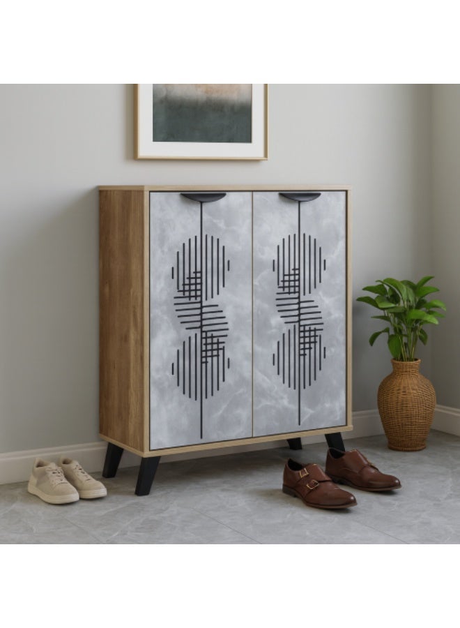 بيتي جزامة احذية خشب ماليزي 4 مستويات للتخزين 2 باب - رمادي وخشبي - Image 1