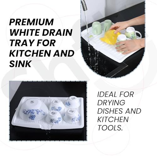SHFTI Large White Plastic Sink Drainer Tray – 32x45x4 cm, Quick Drying Dish Rack with Drain Channel, Curved Edge, Anti-Slip Design – Ideal for Kitchen Sinks, Countertops & Drying Racks - Image 3