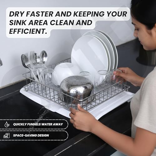 SHFTI Large White Plastic Sink Drainer Tray – 32x45x4 cm, Quick Drying Dish Rack with Drain Channel, Curved Edge, Anti-Slip Design – Ideal for Kitchen Sinks, Countertops & Drying Racks - Image 2
