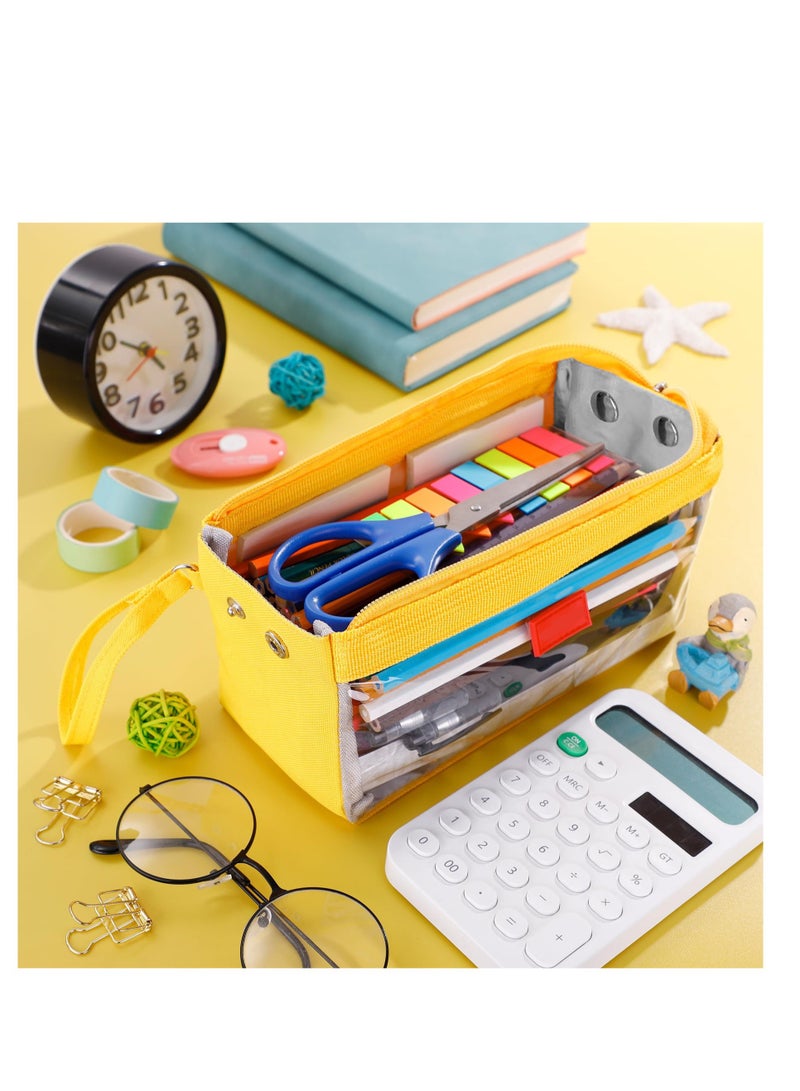 SOLARAE Big Capacity Pencil Pen Case, Large Pencil Pouch Clear Pen Bag, Portable Stationery Organizer, for College Teens Girls Back to School Supplies (Yellow) - Image 3