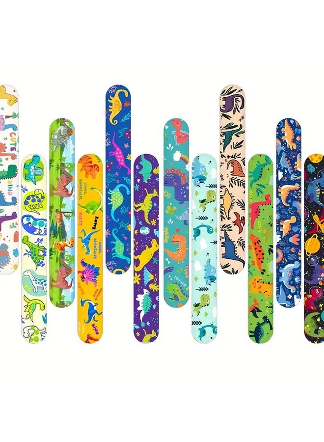 Jurassic Dinosaur Slap Bracelets 12pcs Assorted Designs Party Favors School Prizes Gifts - Image 1