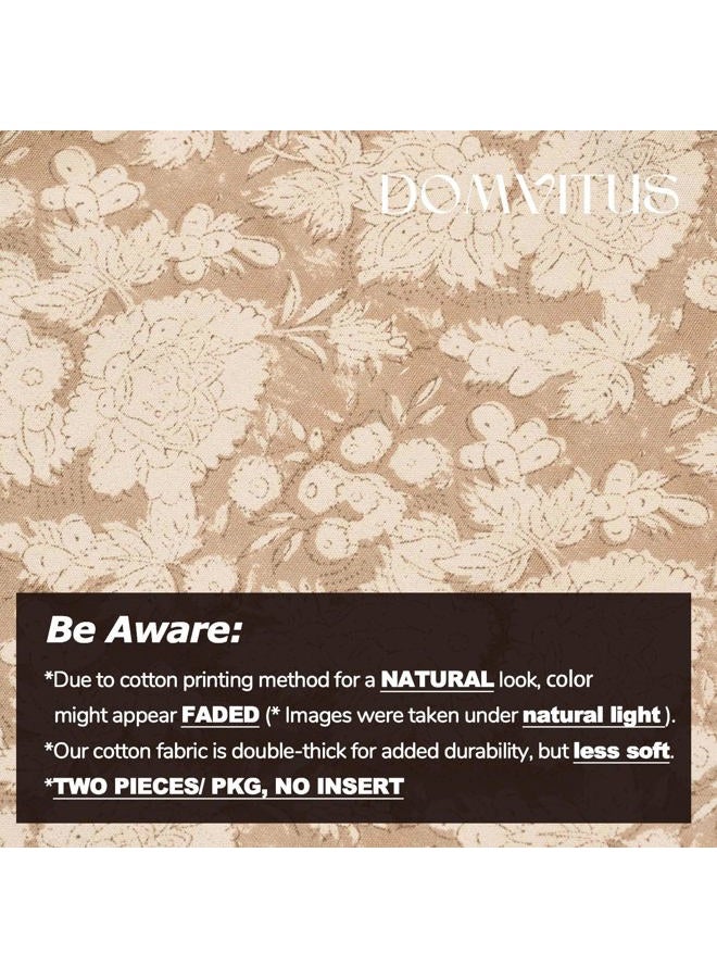 DOMVITUS Floral Pillow Covers 18x18 Set of 2, Vintage Block Print Pillow Covers Neutral Decorative Farmhouse Throw Pillow Covers for Bed Couch Living Room Light Camel - Image 3