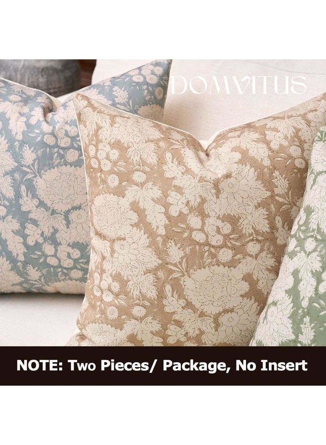 DOMVITUS Floral Pillow Covers 18x18 Set of 2, Vintage Block Print Pillow Covers Neutral Decorative Farmhouse Throw Pillow Covers for Bed Couch Living Room Light Camel - Image 5