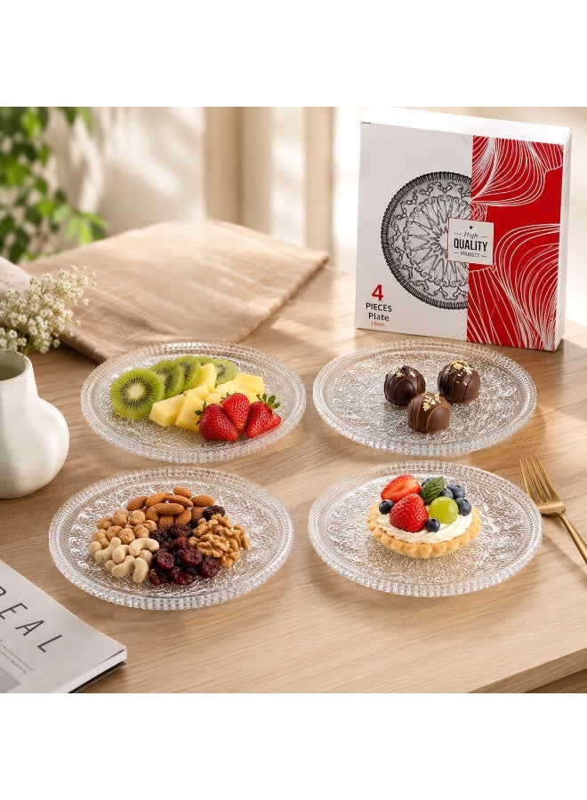 4 Pieces Glass Serving Plate Set 16cm | Clear Embossed Dessert Plates for Snacks, Appetizers Fruits & Home Dining - Image 3