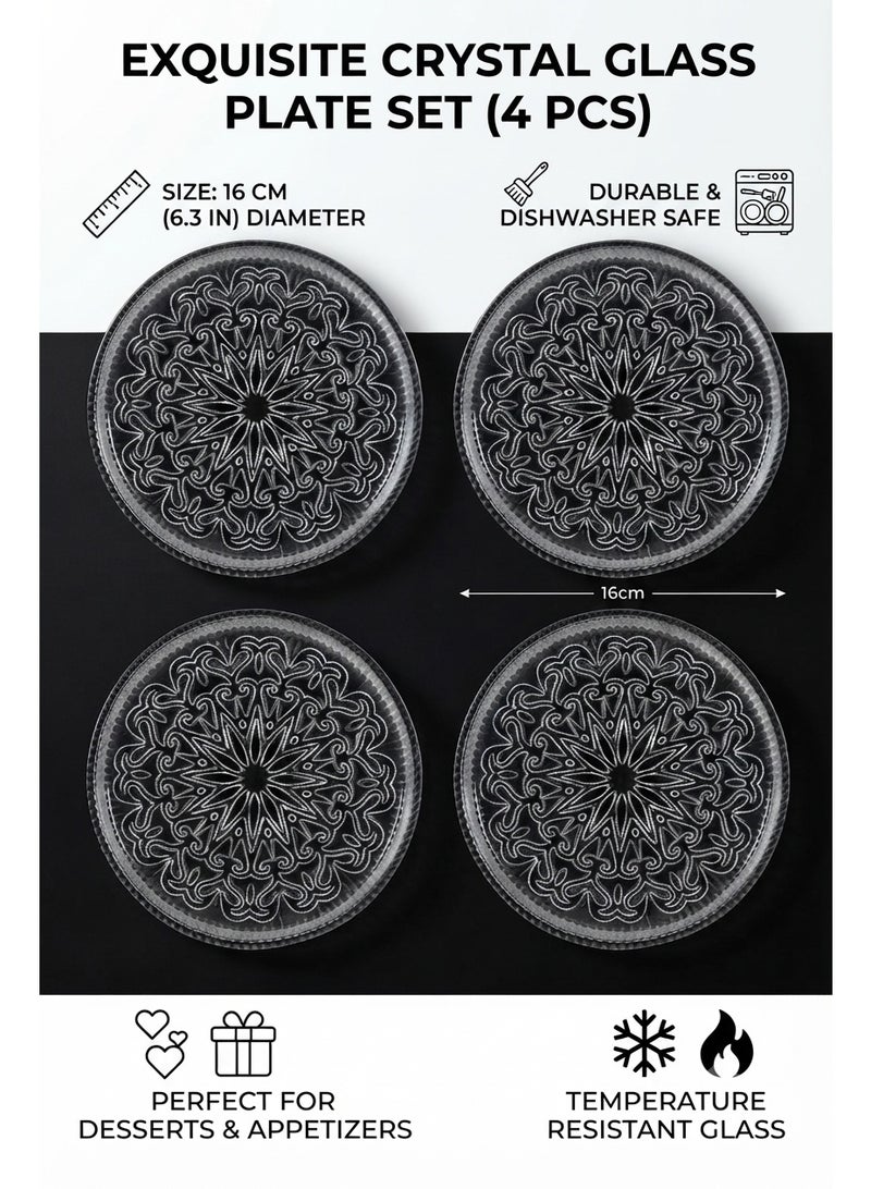4 Pieces Glass Serving Plate Set 16cm | Clear Embossed Dessert Plates for Snacks, Appetizers Fruits & Home Dining - Image 4