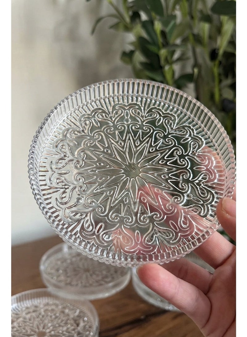 4 Pieces Glass Serving Plate Set 16cm | Clear Embossed Dessert Plates for Snacks, Appetizers Fruits & Home Dining - Image 2