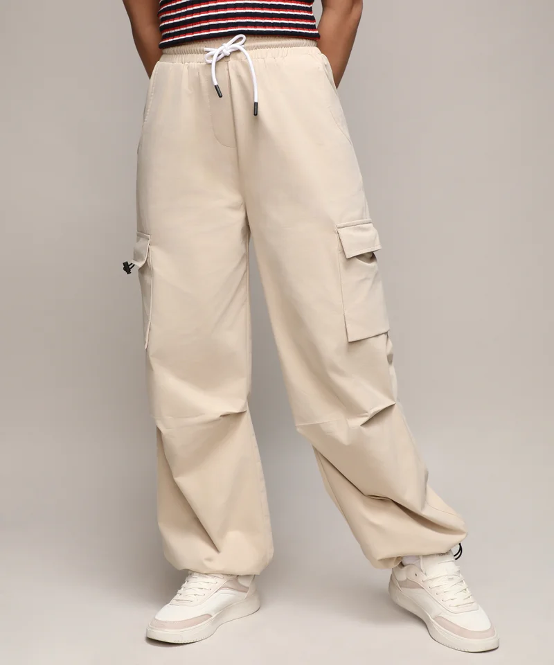 كامبوس سوترا بنطلون نسائي بيج سادة كارغو باراشوت