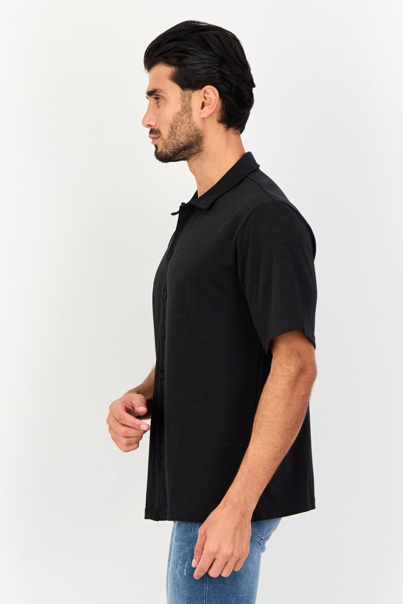 Core Elements Men Regular Fit Chambray Short Sleeves Casual Shirt, Black - Image 3