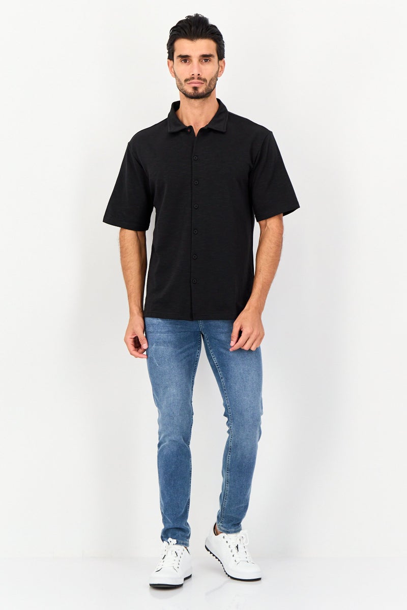 Core Elements Men Regular Fit Chambray Short Sleeves Casual Shirt, Black - Image 4