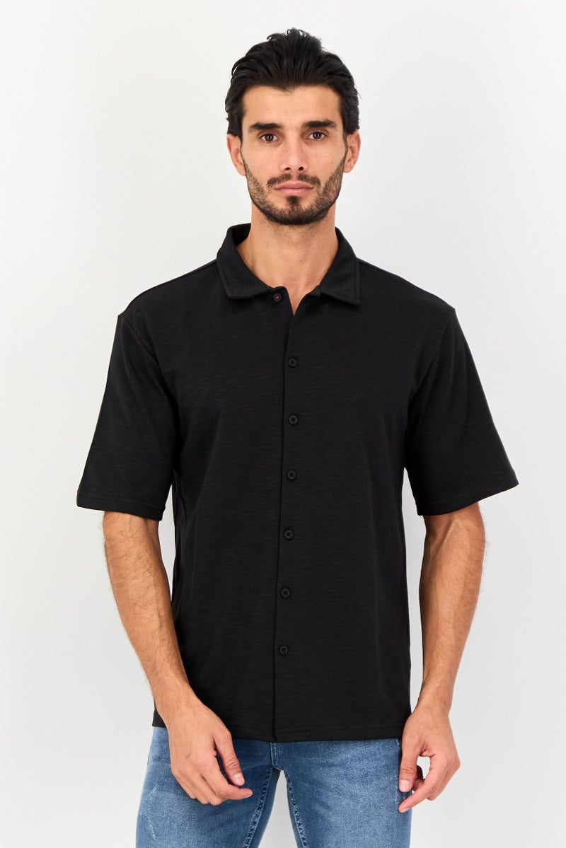 Core Elements Men Regular Fit Chambray Short Sleeves Casual Shirt, Black - Image 1