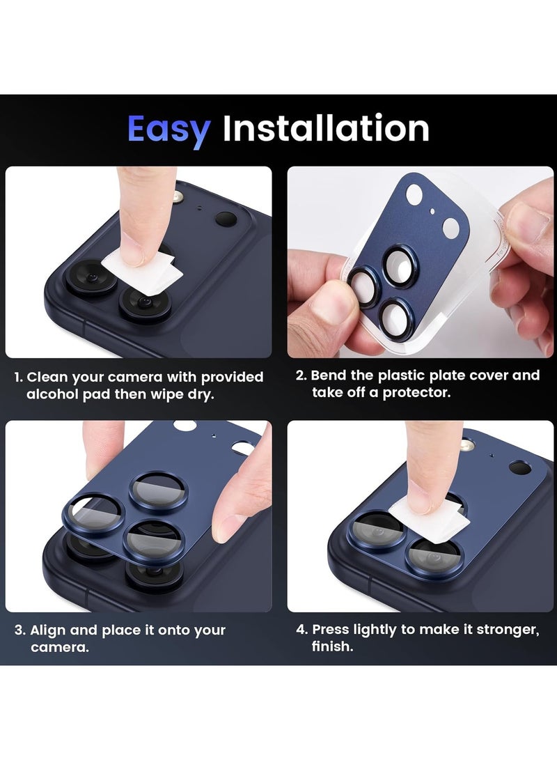 Mismo For iPhone 17 Pro Max Camera Lens Protector [Drop Protection] [Full Coverage] [3D Metal] [Case Friendly] Tempered Glass Camera Cover — Dark Blue - Image 2
