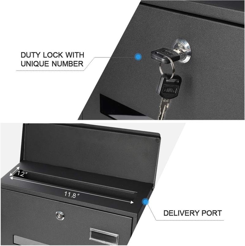 Parrency Locking Mailbox Wall Mounted Vertical mailboxes with Key Lock Large Capacity Steel Cover Metal Postbox for House Home Outside,Key Lock Drop Box with Galvanized Cover,13.6 x 12.8 x 4.3Inch - Image 5